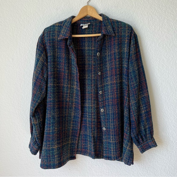 SOLD Vintage Blue Plaid Shacket - Picture 5 of 10